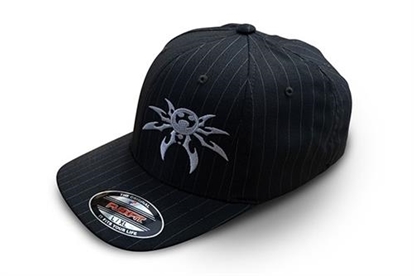 Picture of Poison Spyder Customs 50-46-202-L Poison Spyder Flexfit Spyder Logo Hat in Black Pinstripe - 50-46-202-L