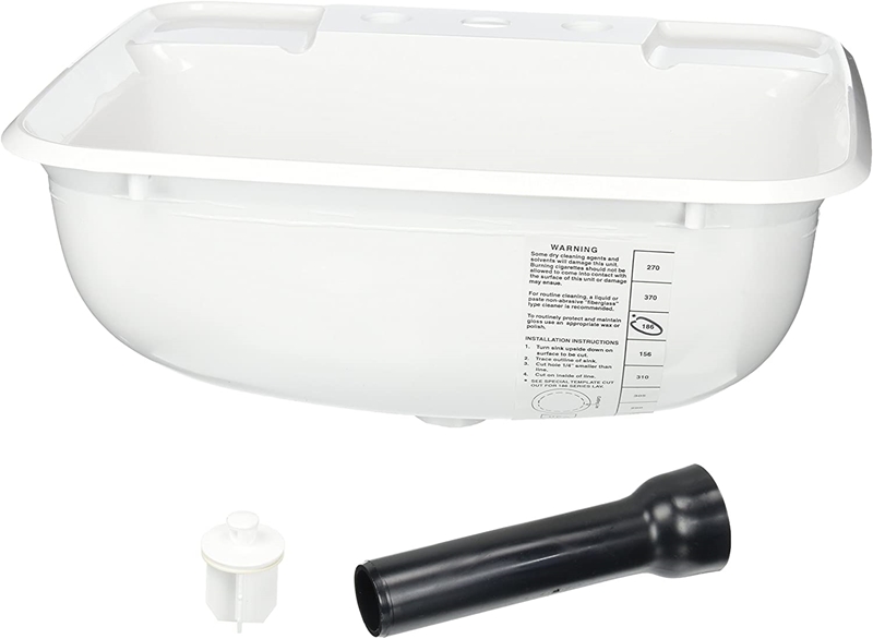 Picture of LaSalle Bristol 16186PWA Sink Single Bowl; Rectangular; 14-3/4 Inch Length x 12-1/4 Inch Width x 6 Inch Depth Overall Dimension; 2 Holes For Faucet; White; ABS Plastic; With Tailpiece/ Stopper