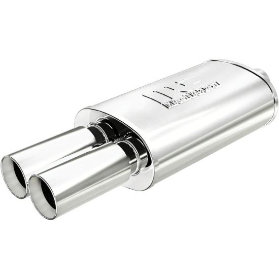 Stainless Muffler 2.25in In / Dual 3in Tips Out