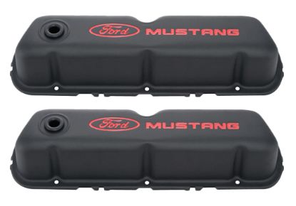Black Steel Valve Cover Set w/Mustang Logo