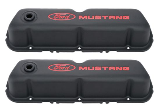 Black Steel Valve Cover Set w/Mustang Logo