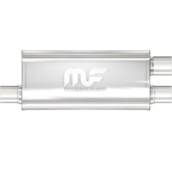 Stainless Muffler 2.5in Inlet Offset/Dual 2.25in