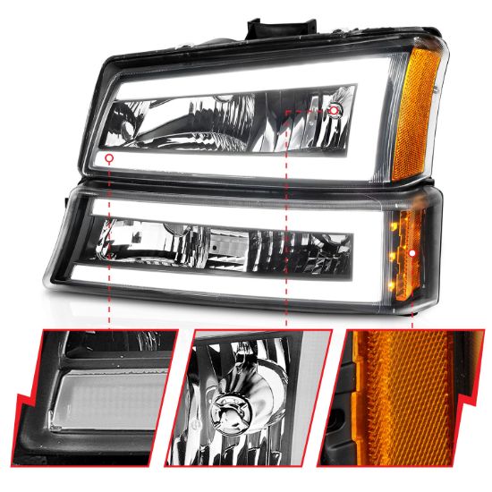 ANZO CRYSTAL HEADLIGHTS W/ LIGHT BAR BLA - 111501