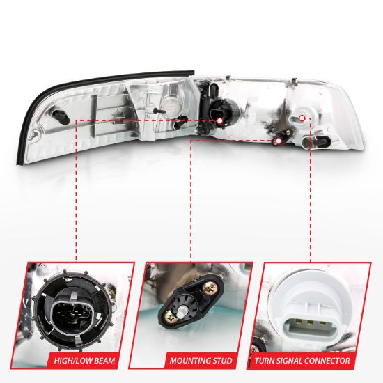 ANZO CRYSTAL HEADLIGHT SET; CLEAR LENS; - 121556