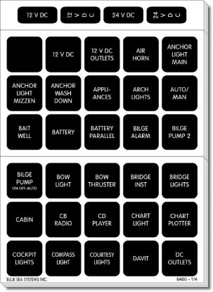 BLUE SEA LABEL KIT DC H2O 120 SQUARE BLK - 4217BSS