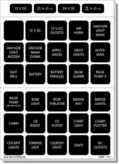 BLUE SEA LABEL KIT DC H2O 120 SQUARE BLK - 4217BSS