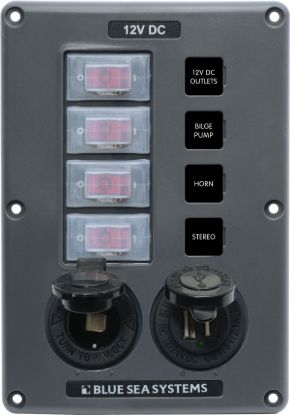 BLUE SEA PANEL SWITCH H2O CB 4POS SCKT & USB - 4321BSS