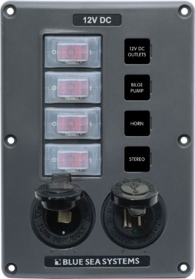 BLUE SEA PANEL SWITCH H2O CB 4POS SCKT & USB - 4321BSS