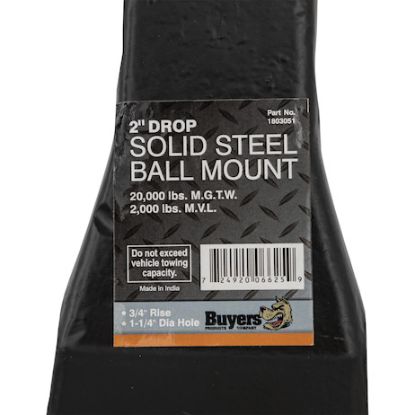 BUYERS PROD BALL MOUNT 2IN SQ.SOLID 2IN DROP 1- - 1803051
