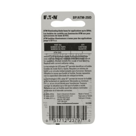 BUSSMANN 2PK BP/ATM25 EASY ID FUSE - BPATM25ID