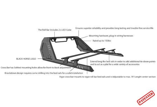 BLACK HORSE VIGOR ROLL BAR W/ VIGOR CROSS BAR B - VRCB6407B