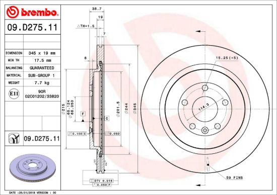 BREMBO DISC BRAKE ROTOR - 09D27511