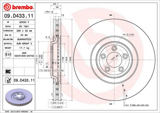BREMBO DISC BRAKE ROTOR - 09D43311