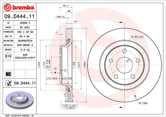BREMBO DISC BRAKE ROTOR - 09D44411