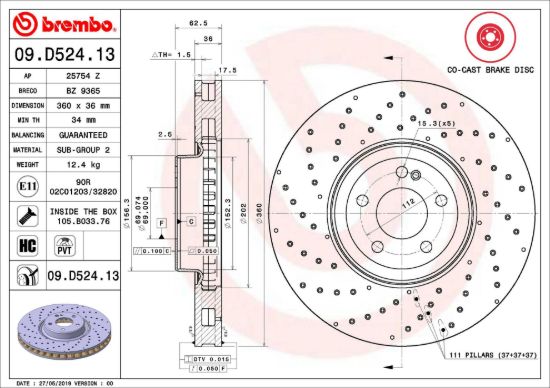 BREMBO DISC BRAKE ROTOR - 09D52413