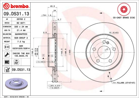 BREMBO DISC BRAKE ROTOR - 09D53113