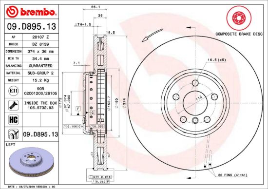 BREMBO DISC BRAKE ROTOR - 09D89513