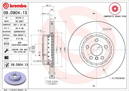 BREMBO DISC BRAKE ROTOR - 09D90413