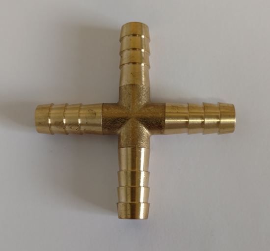 HELIX RACING BRASS BARB CROSS  4-WAY 5/16'(8MM) - 533450