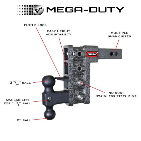 GEN-Y HITCH MEGA-DUTY 2' SHANK 5' DROP 1.5K TW - GH323