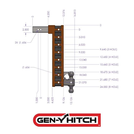 GEN-Y HITCH MEGA-DUTY 2.5' SHANK 6' DROP 3K TW - GH613