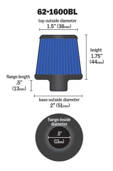 K&N FILTER 3/8'-1/2'ID FLG X 2'OD B - 621600BL
