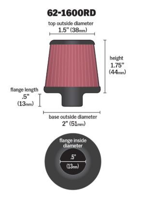 K&N FILTER 3/8'-1.2'ID FLGX2'ODBX1.5 - 621600RD