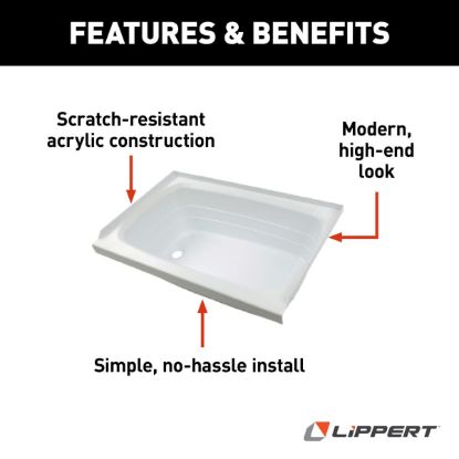 LIPPERT COMP WHITE 24X46 LEFT HAND TUB - 209681