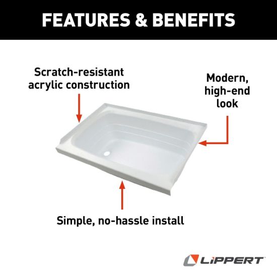 LIPPERT COMP WHITE 24X46 LEFT HAND TUB - 209681