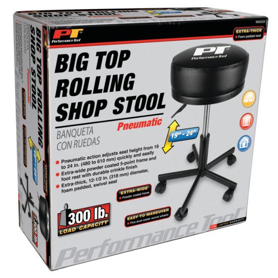 PERFORM TOOL PNEUMATIC ROLLING SHOP STOOL - W85033