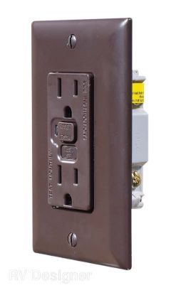 RV DESIGNER DUAL GFCI OUTLET-BROWN - S805