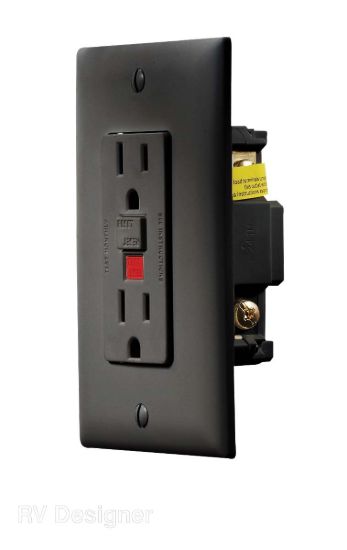 RV DESIGNER BLACK DUAL GFCI OUTLET - S807