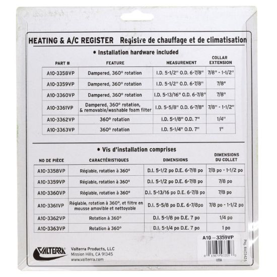 VALTERRA LLC A/C CEILING REG 5' WHITE - A103358VP