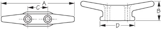 SEA DOG ALUMINUM CLEAT COUNTERSUNK 6' - 046106