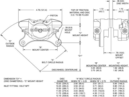 WILWOOD CALIPER-DPSLW 3.25' MT. - 12010188