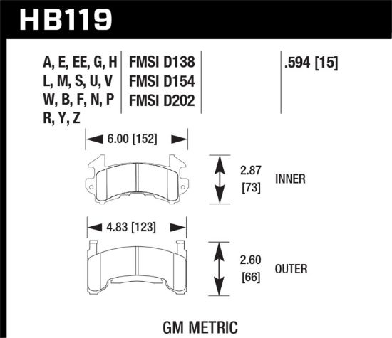 HAWK PAD15MMBLACKGM METRIC - HB119M594